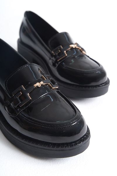 Buem Loafer din piele lacuita lucioasa - Pantofi Oxford confortabili cu talpa medie si catarame