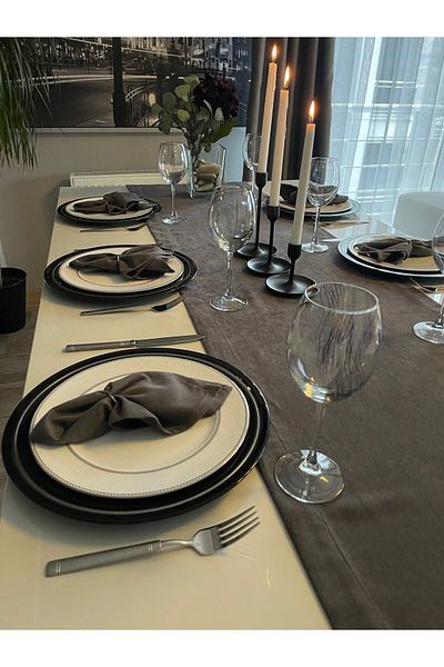 Decamor home Catifea Texturat Gri Antracit Afumat Long Runner