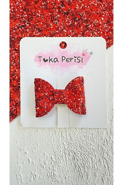 Toka Perisi Red Glittery Mini Bow Hairless Baby Buckle 5cm