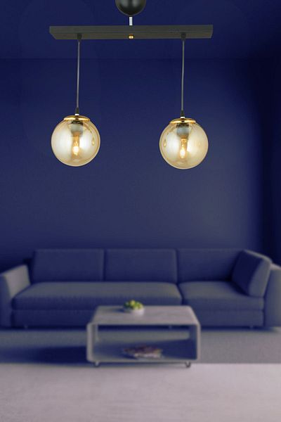 SONSUZ AYDINLATMA&AVİZE Endless Row Black 2-Piece Honey Globe Glass Pendant Lamp Luxury Chandelier