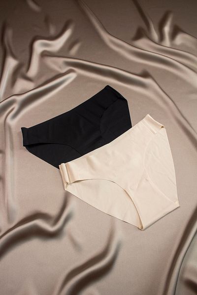LikeSwan Laser Cut 2-Piece Cream and Black Slip Panties - Non-Marking and Lycra