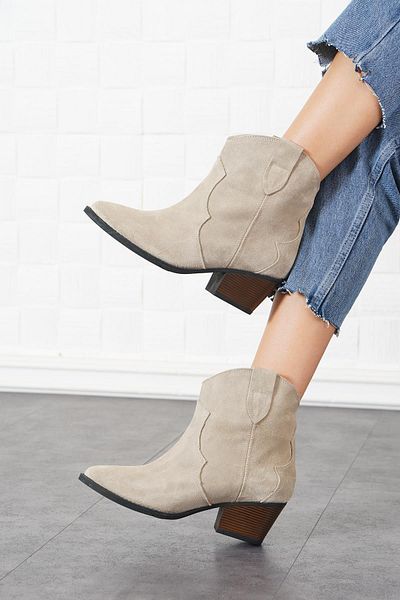 Moda Pie Γυναικείες μπότες Western Γνήσιο Δερμάτινο Μπεζ Suede - Kasre