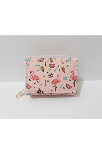 renkli çiçekler Kids Wallet 11X8 cm Pink Color Flamingo Patterned Children's Wallet