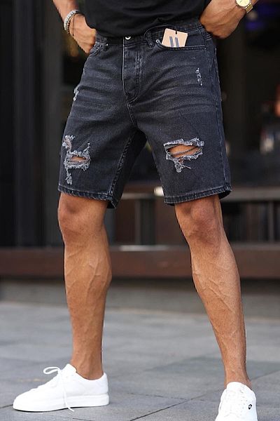 NO61 Boyfriend Confortabil Fit Negru rupt model blugi pantaloni scurți capri
