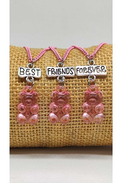 TUNA TAKI & AKSESUAR Jelibon Ayıcık Bff Kolye Pembe/mor Zincirli Best Friends Forever Yazılı 3'lü Kolye