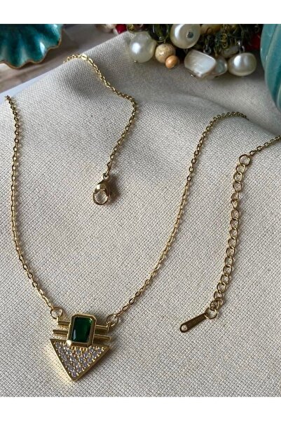 SU PERİSİ TAKI BİJUTERİ الصلب الذهب مثلث قلادة حجر الزمرد