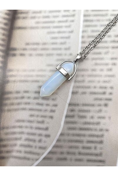 lepidolit قلادة أوباليت من الحجر الطبيعي (مع سلسلة هدية)