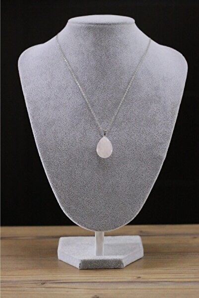 DMA AKSESUAR قلادة من الحجر الطبيعي بتصميم قطرة مسطحة من الكوارتز الوردي