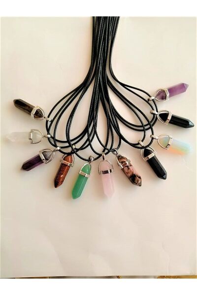 Gena stone Pink Quartz Natural Stone Pandula Necklace - Nail Model Natural Stone Necklace - Cord String Necklace