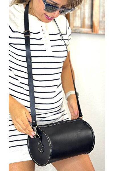 Tuvita Collection Bodrum %100 gerçek deri el yapımı silindir bowling kahveren...