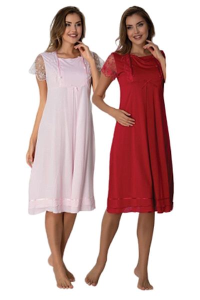 Effort Pijama Cămașă de noapte pentru maternitate, roșu, cu mânecă scurtă, 2052