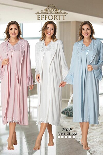 Effort Pijama Жіночий пудровий рожевий мереживний халат для породіль 7035