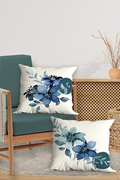 Belle Benoit Set de huse de pernă pentru canapea, cu design alb și albastru, cu imprimeu dublu față, cu 4 piese