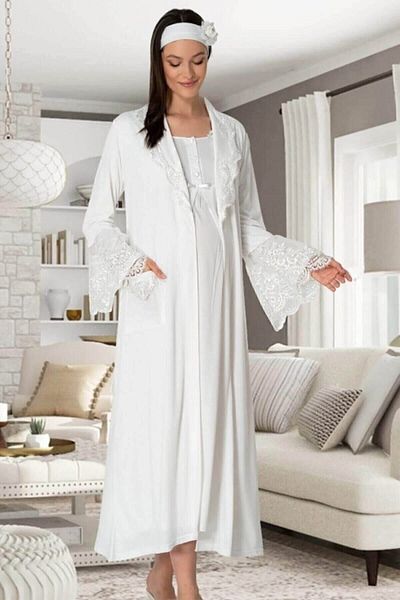 By Mecit Pijama Mecit 5355 Ecru Maternity Pajamas and Dressing Gown Set