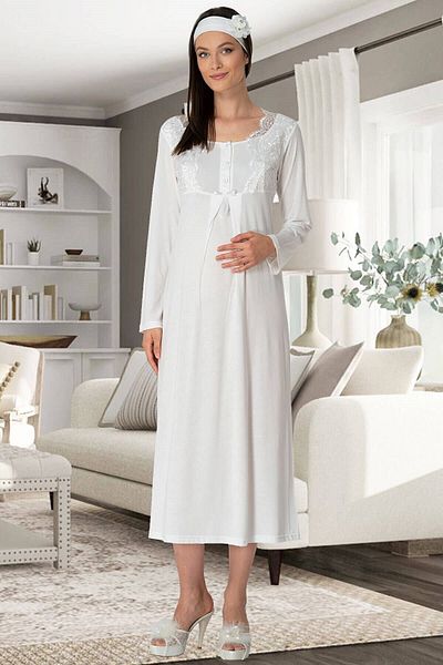 Mecit Pijama Mecit 5343 - Νυχτικό εγκυμοσύνης και εγκυμοσύνης με δαντέλα εκρού