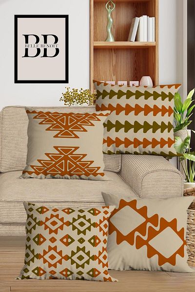Belle Benoit Tile Design Double Sided Printed Decorative 4-Piece Sofa Pillowcase Throw Pillow Cover Set