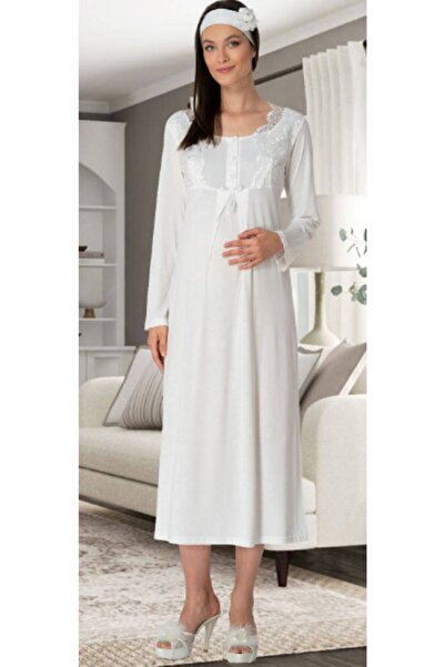 Mecit 5355 Ecru Maternity Dressing Gown Pajamas Nightgown Set