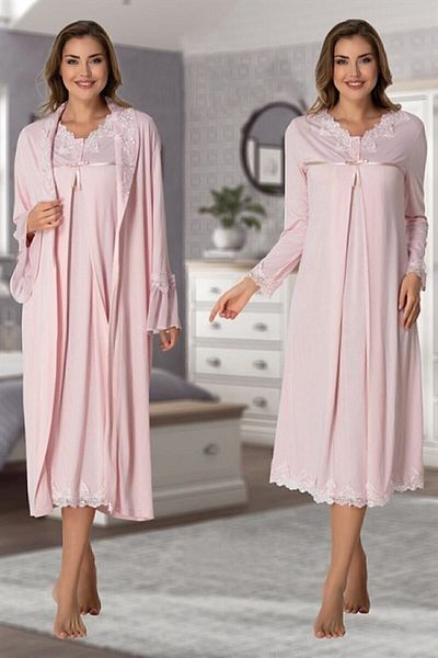 Effort Pijama Freya Effort Maternity Sleeves Lace Detailed Dressing Gown Nightgown