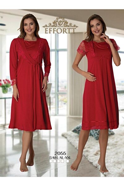 Effortt طقم ثوب نوم نسائي مزين بالدانتيل الأحمر