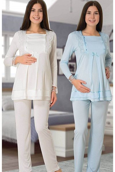 Effortt Set de pijamale de maternitate albastru pentru femei