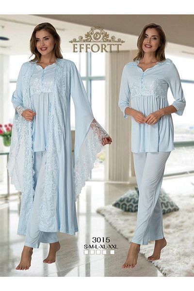 Effortt Set de pijamale de maternitate pentru femei, halat de baie, albastru, set de 3
