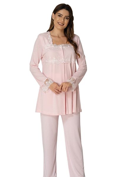 Effort Pijama Σετ πιτζάμα εγκυμοσύνης Γυναικεία Ροζ Ρόμπα Δαντέλα 2403p