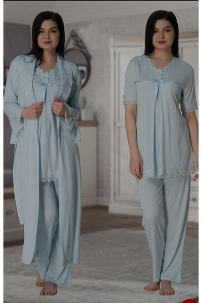 Effortt Women's Blue Maternity Pajama Set and Dressing Gown