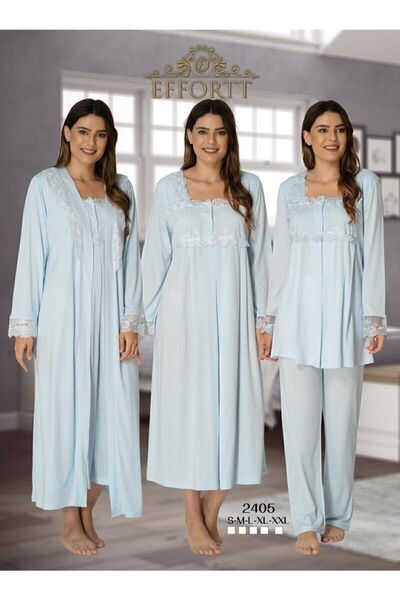 Effortt طقم بيجامات نوم للحوامل باللون الأزرق مكون من 4 قطع