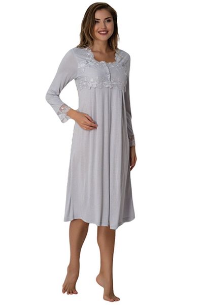 Effort Pijama Γυναικείο γκρι μακρυμάνικο νυχτικό εγκυμοσύνης 2404