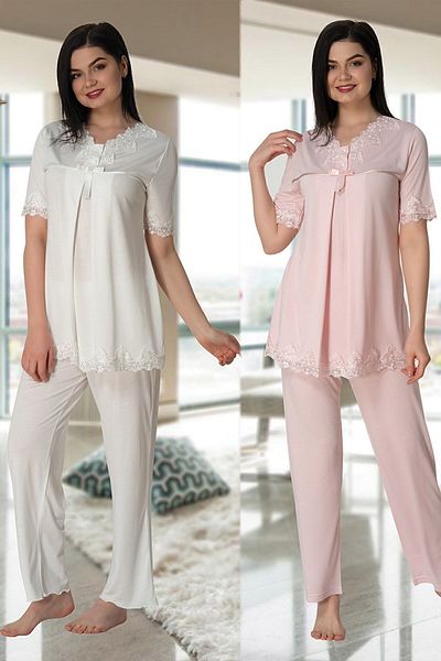 Effort Pijama Set de pijamale de maternitate cu guler din dantela albastra pentru femei Effortt 5032