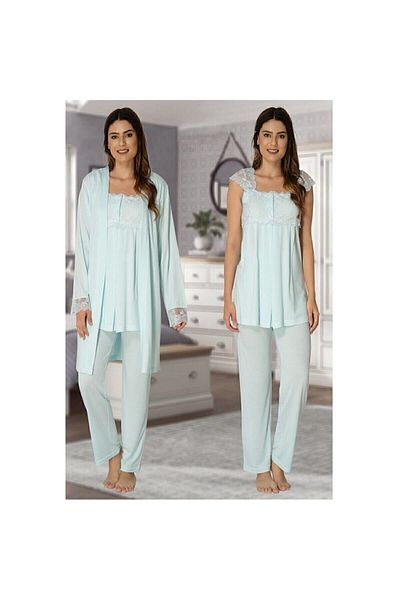 Effort Pijama Γυναικείο Πράσινο Σετ Πιτζάμες Μεγάλου Μεγέθους 3 Τεμαχίων