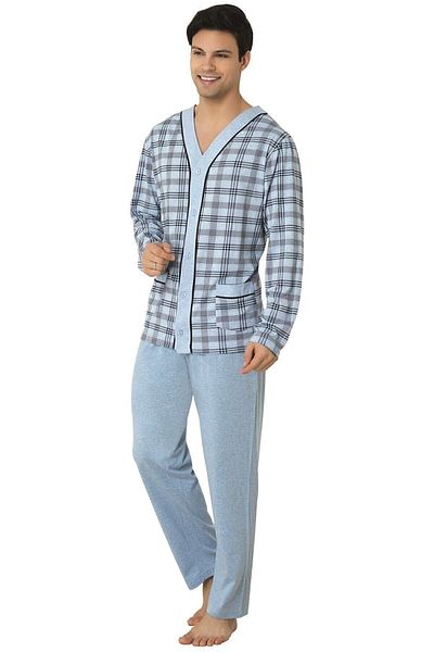 Mecit Pijama Σετ Πιτζάμες Γκρι Μεγάλο Μέγεθος - Μπροστινό Κουμπί 2710