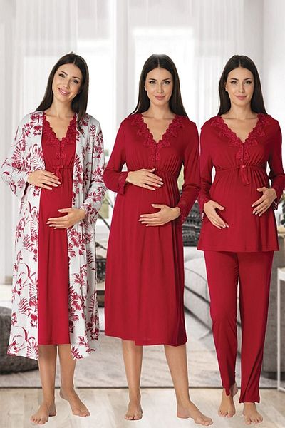 Effort Pijama طقم بيجامات للحوامل بأكمام طويلة باللون الفوشيا من Zerre Bebe مكون من 4 قطع