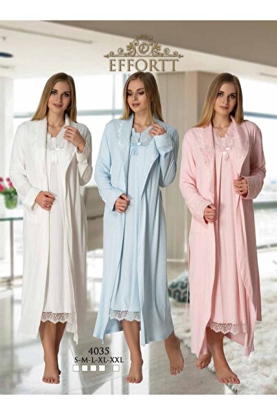 Effortt Set cămașă de noapte și halat de maternitate cu fustă din dantelă roz