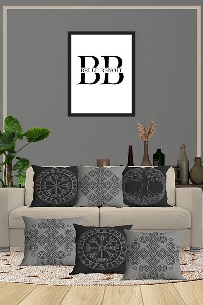 Belle Benoit 6 bucăți, design Viking gri, imprimat pe două fețe, decorativ, față de pernă, set de huse de pernă