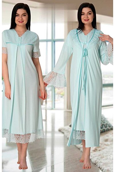 ByLohusa Set cămașă de noapte de maternitate turcoaz Effortt cu halat