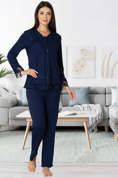 Effort Pijama طقم بيجامة للحوامل باللون الأزرق الداكن من Zerre Bebe