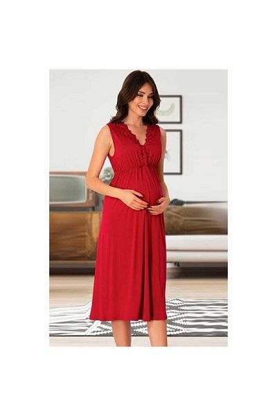 Effort Pijama ثوب نوم نسائي أحمر للحوامل والرضاعة