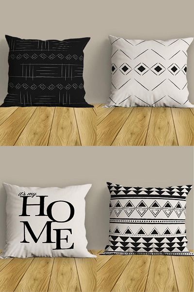 Belle Benoit White Black Design Double Sided Printed Decorative 4-Piece Sofa Pillowcase Throw Pillow Cover Set