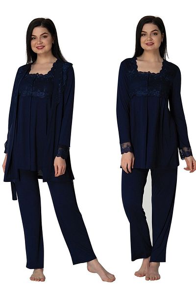 Effort Pijama طقم بيجامة للحوامل بأكمام طويلة باللون الأزرق الداكن للنساء 2401