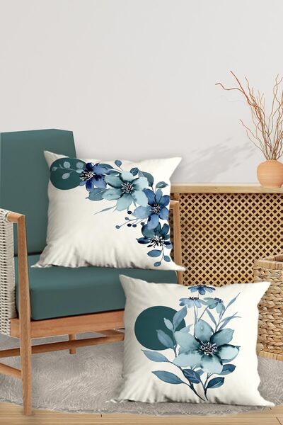 Belle Benoit Set de huse de pernă pentru canapea, cu design alb și albastru, cu imprimeu dublu față, cu 4 piese