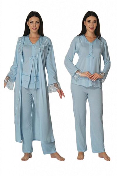 Effort Pijama Effort 2424 Maternity Pajama Set with Blue Dressing Gown
