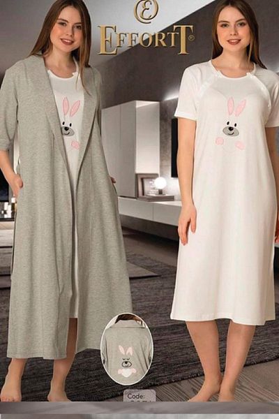 Effort Pijama Pink Short Sleeve Maternity Nightgown Set with Dressing Gown 2071p