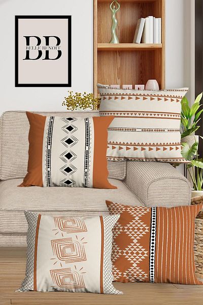 Belle Benoit Modern Orange Design Double Sided Printed Decorative 4-Piece Sofa Pillowcase Throw Pillow Cover Set