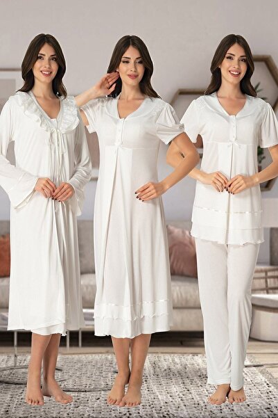 Effortt طقم بيجامة للحوامل بأكمام قصيرة، ثوب نوم، ثوب صباحي، Effort 8026-ecru