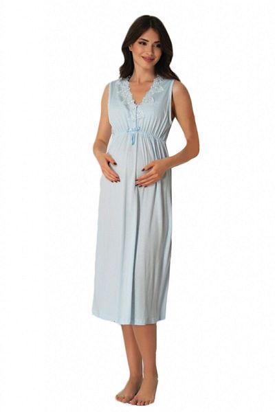 E&C HAMİLE ÇARŞISI Maternity Bazaar Effort Maternity Nightgown Pajama Set with Blue Dressing Gown 8036