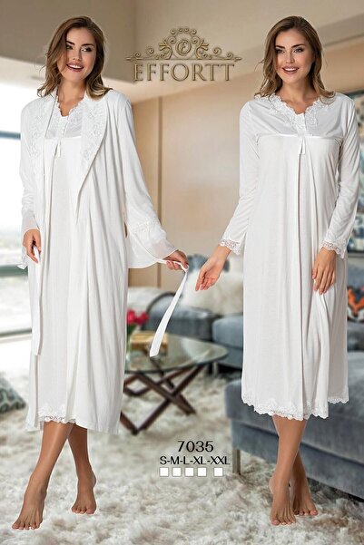 Effort Pijama Set cămașă de noapte pentru maternitate pentru femei Effortt 7035 cu halat de dantelă