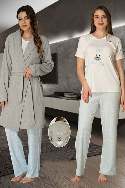ByLohusa Set de pijamale de maternitate Effortt Blue Peignoir