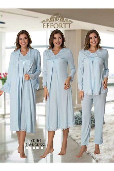 Effortt Women's Blue Maternity Nightgown Dressing Gown Pajamas Set of 4