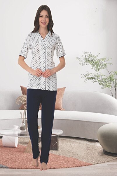 ByLohusa Effortt tamnoplavi Na dugmad sprijeda set pidžama kratkih rukava